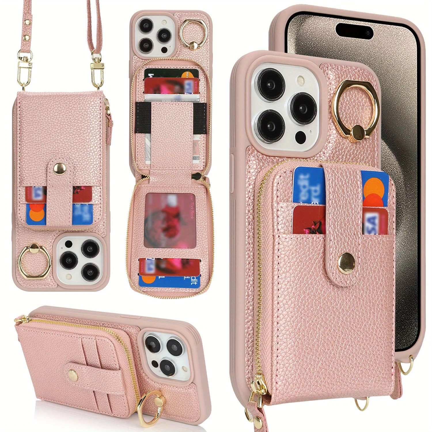 RFID Faux Leather Crossbody Zipper Wallet Phone Case with Large Card Slot Capacity