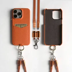 Multifunctional Leather Charging Cable Lanyard with Card Slot and Crossbody Strap - iPhone 17 e (Orange 6308)