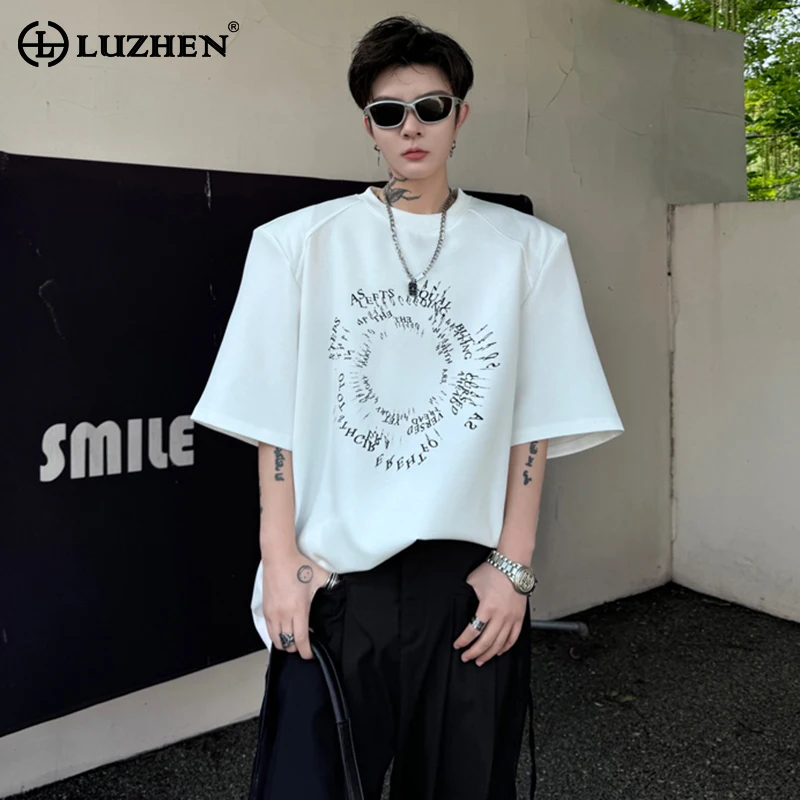 

LUZHEN Personality Letter Printed Design Fashion Short Sleeved T Shirts Summer Stylish Handsome Korean Men's Street Tops LZ3241