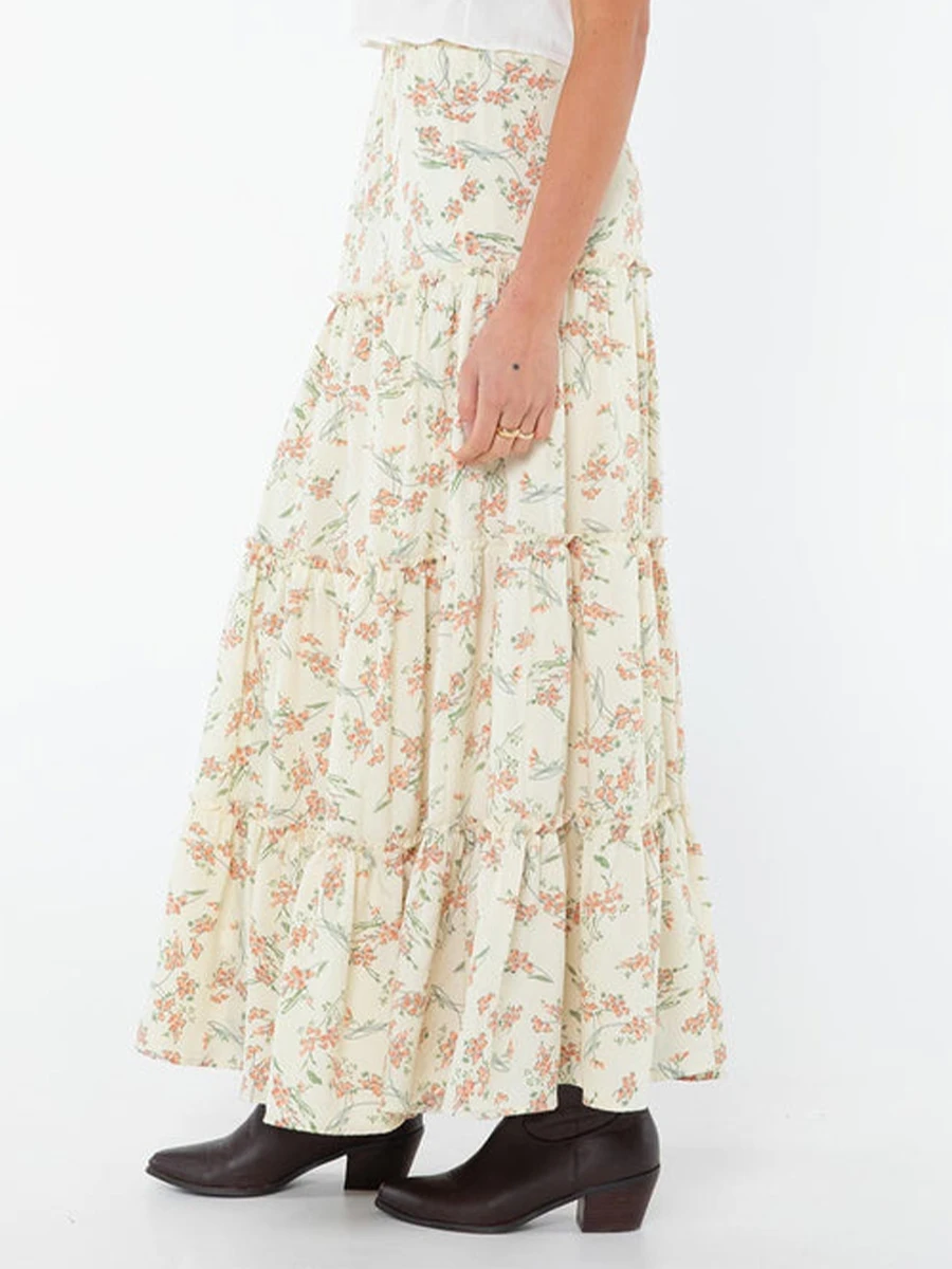 

Women's Floral Long Skirt Elastic Waist Big Swing Loose Casual Skirts