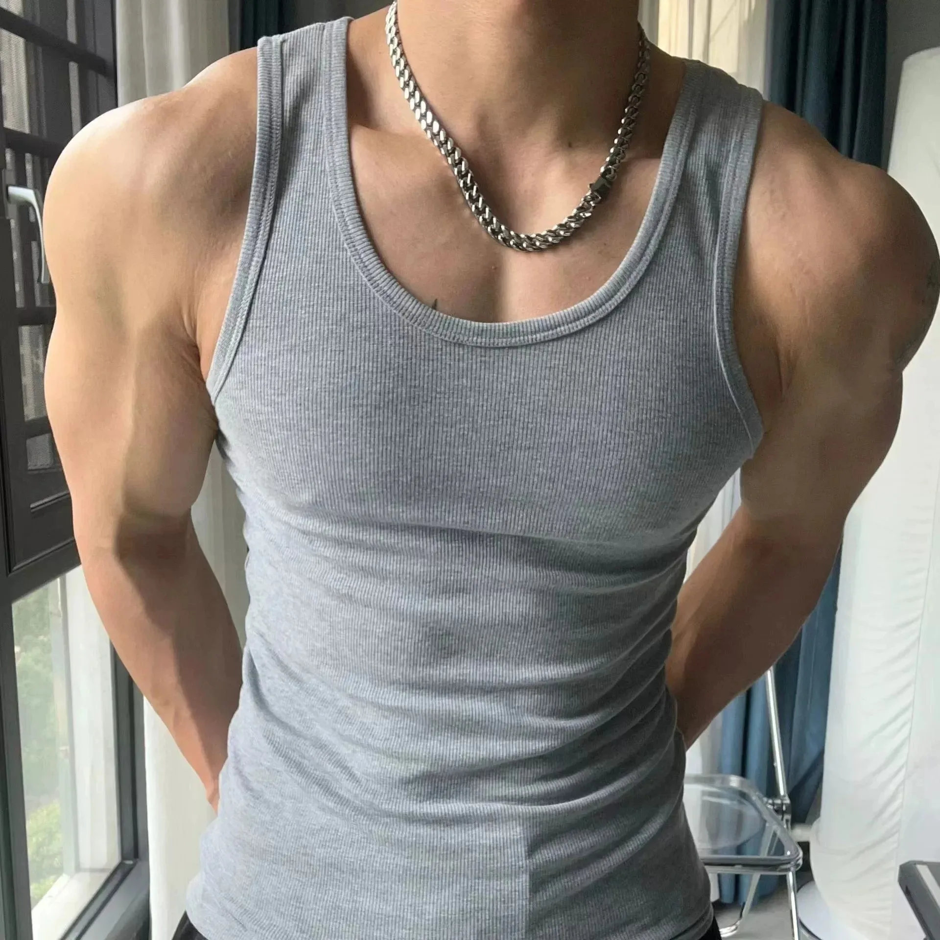 Men's Solid Tank Top Active Quick Dry Breathable Crew Neck Sleeveless Shirt Men's Clothing Summer Outdoor