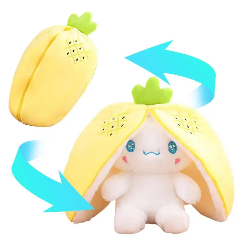 

Reversible Pineapple Puppy Plush Doll With Zipper Soft And Comfortable Stuffed Animal Dog Pillow Hiding In Bag Toy Gift For Kids