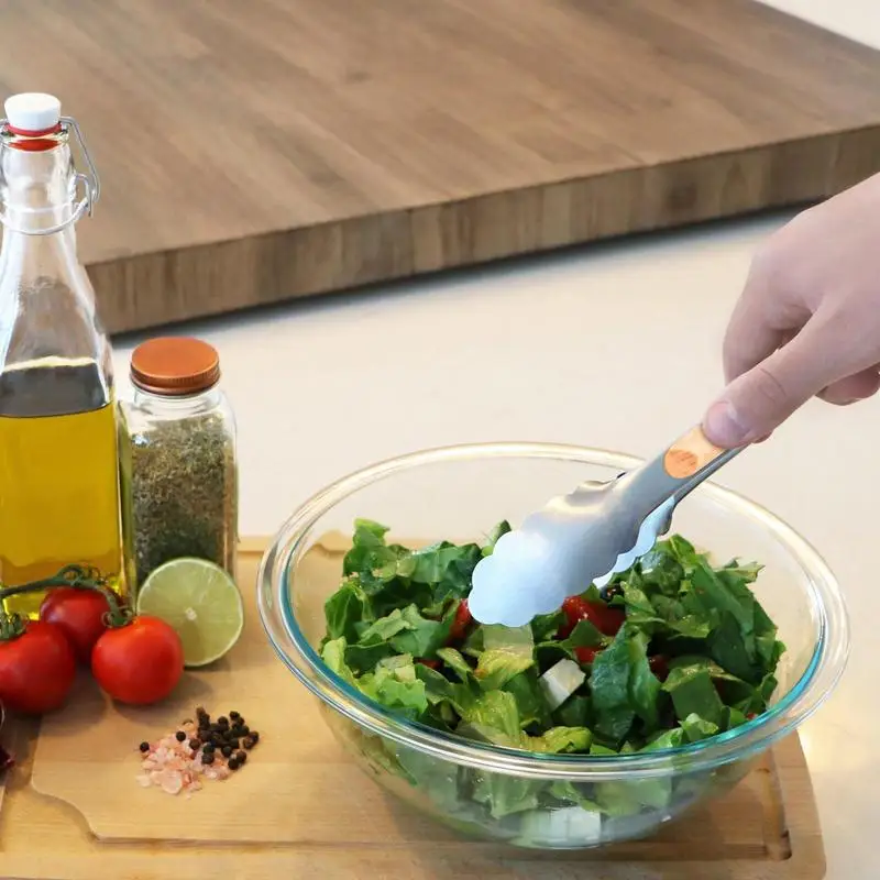 Stainless Steel Kitchen Tongs Locking Food Clips With Ergonomic Wooden Handle Kitchen Food Tongs For Cooking Grilling Barbecue
