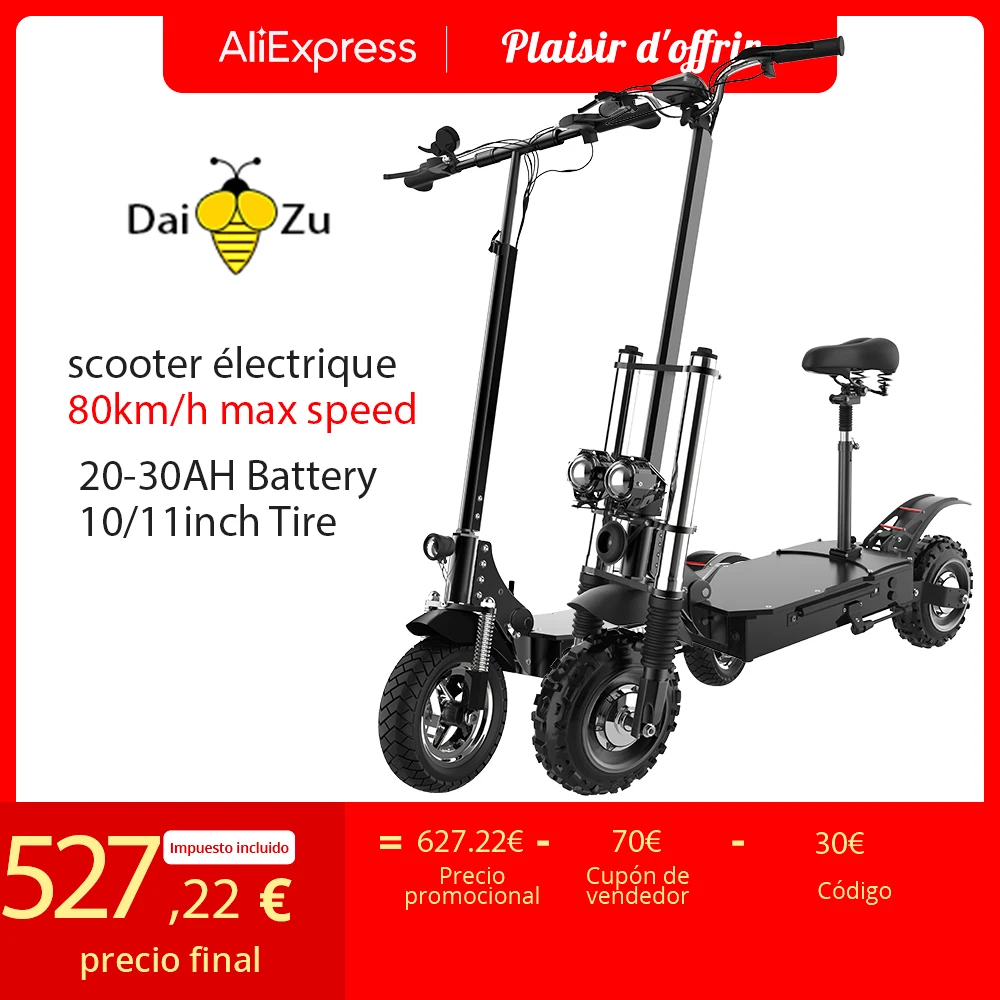 Scooter Elettrico Per Adulti Dual Motors 5600W Fino A 80 Km/H 70Km Gamma 11 "Tubeless Fuoristrada Pneumatico Pieghevole E-Scooter Con Sedile