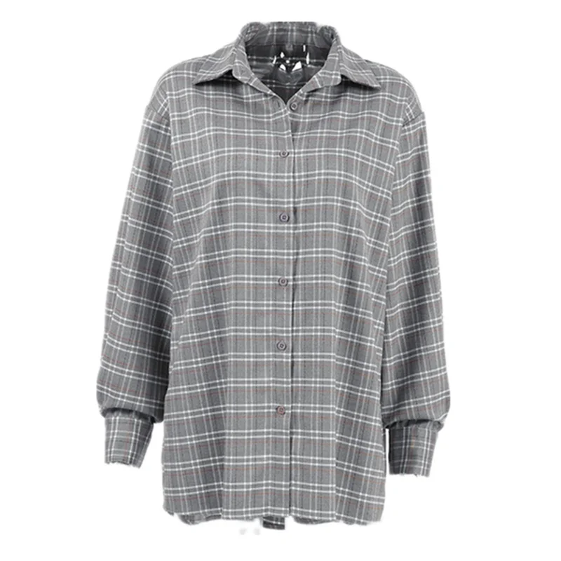 Women's plus Size Long Sve irt Blouse Plaid Design Casual Faionable Office Wear Resistant to Deformation