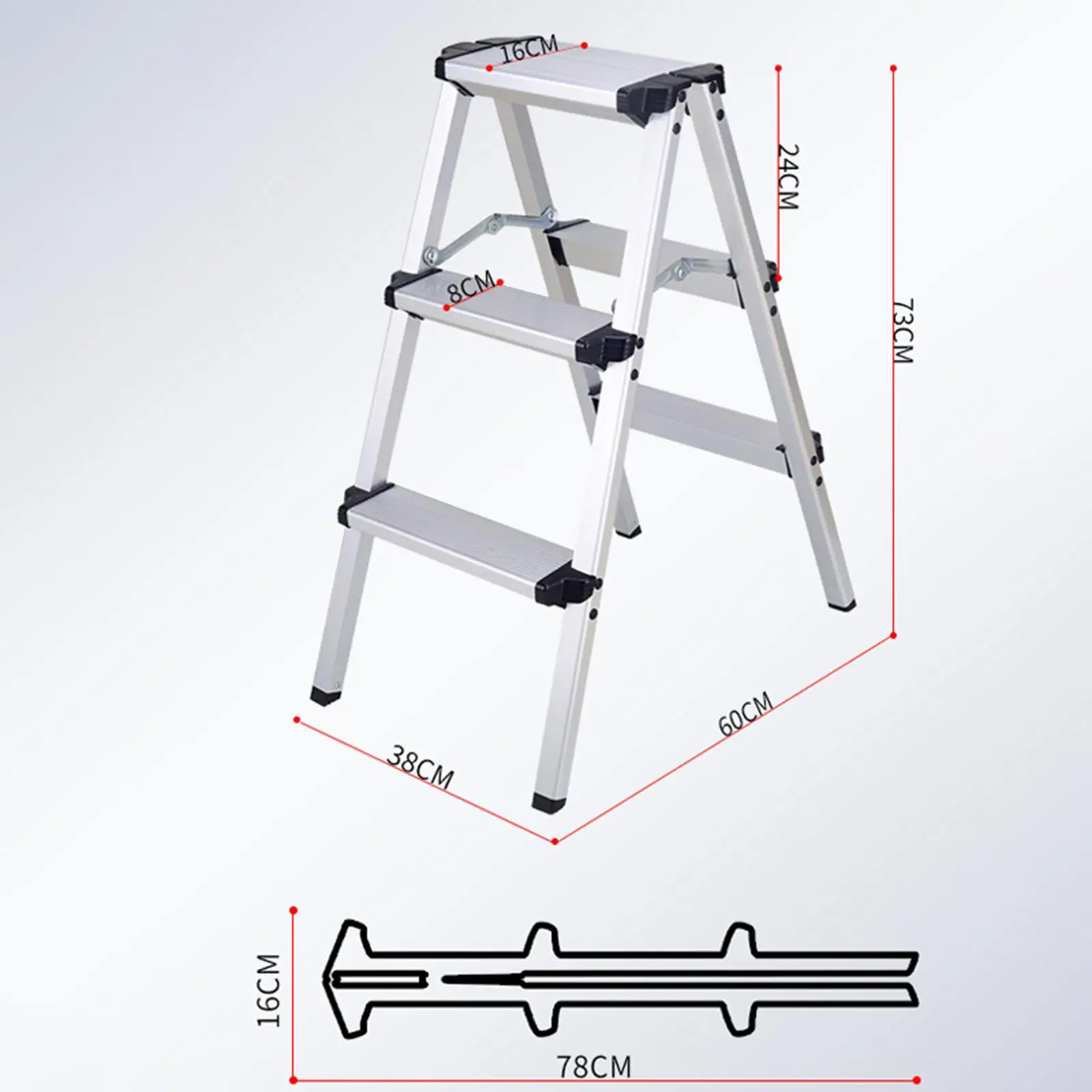 3 Step Stool Herringbone Ladders Folding Step Stools Sturdy for Garage Home
