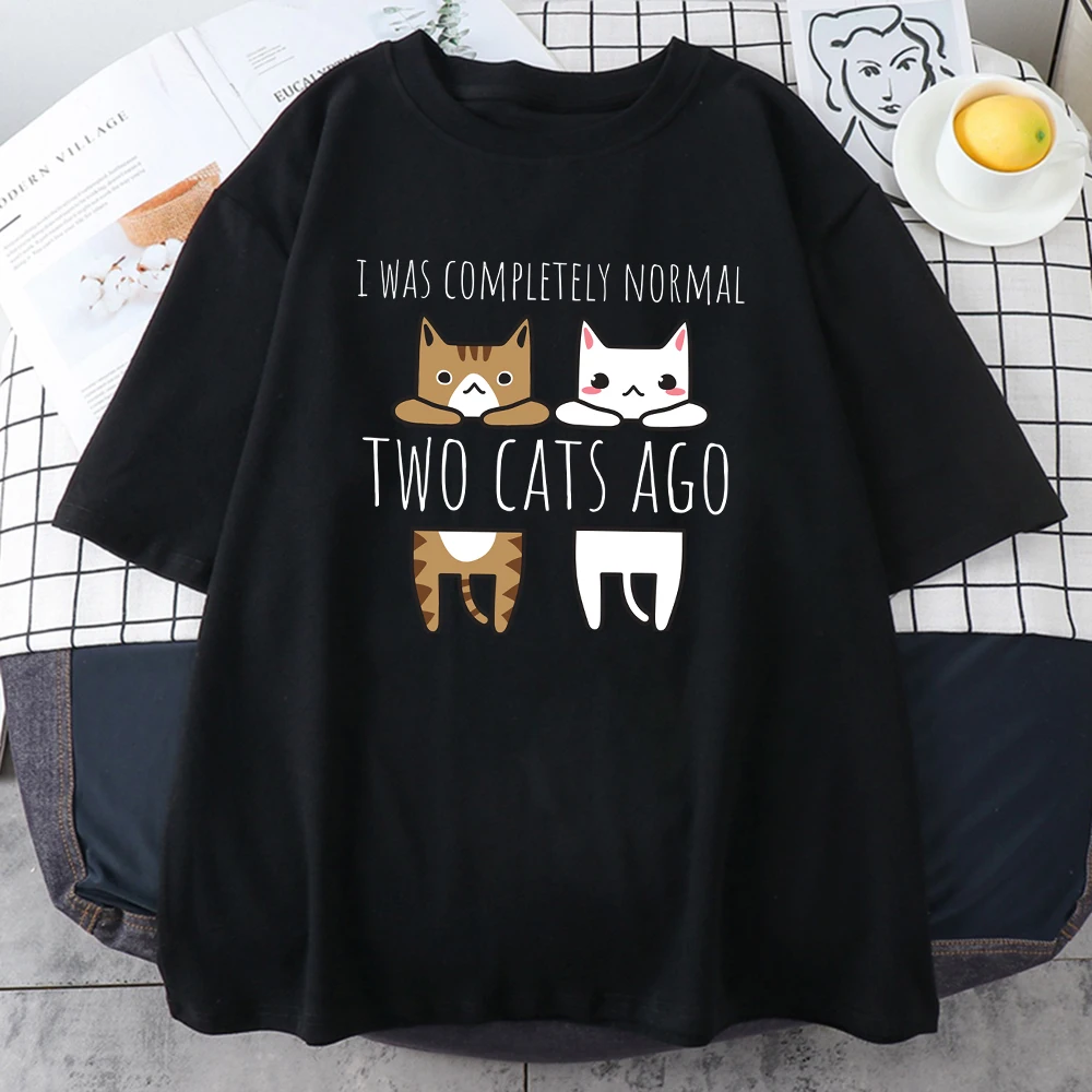 I Was Completely Normal Two Cats Ago Man T Shirts Creative Street Hip Hop Clothing Oversize Street Short Sleeve Mens Cotton Tops