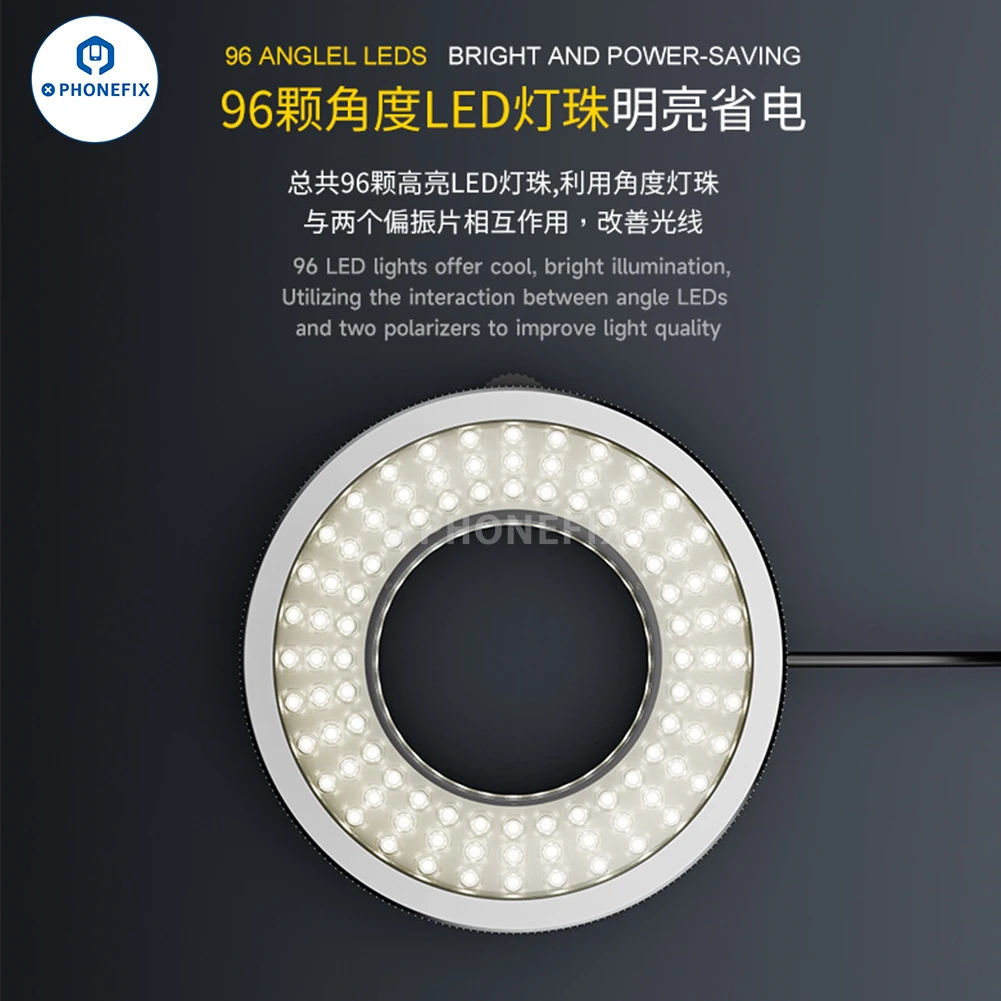 Microscope Lamp iFixes iL37 Microscope Polarized 96-LED Ring Light Anti Glare For Soldering Repair Industrial Camera