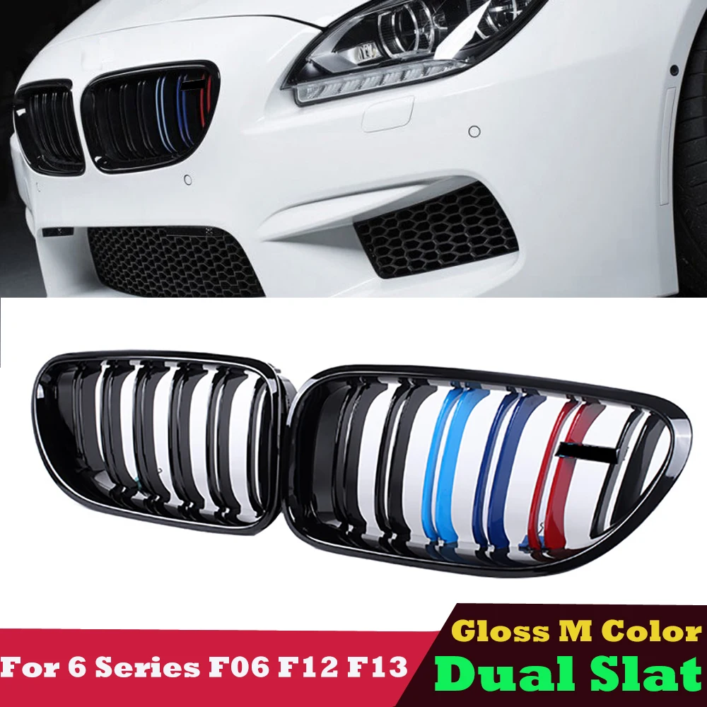 

M6 Style ABS Dual Slat Gloss M Color Front Kidney Grille Grill Mesh Hood for BMW 6 Series F06 F12 F13 2012-2018 640i 650i