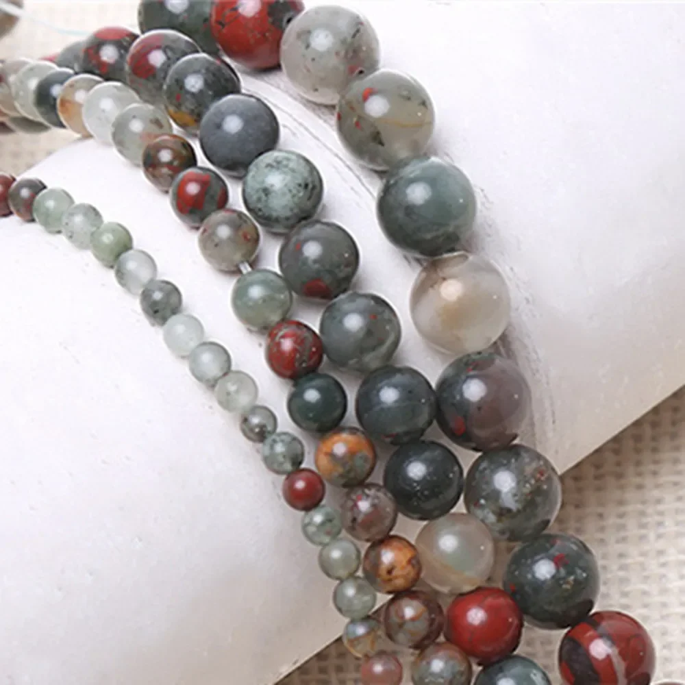 

Spacer Beads for Jewelry Making Charm 6 8 10 12mm Natural African Blood Stone Round Gem DIY Necklace Bracelet Jasper Accessories