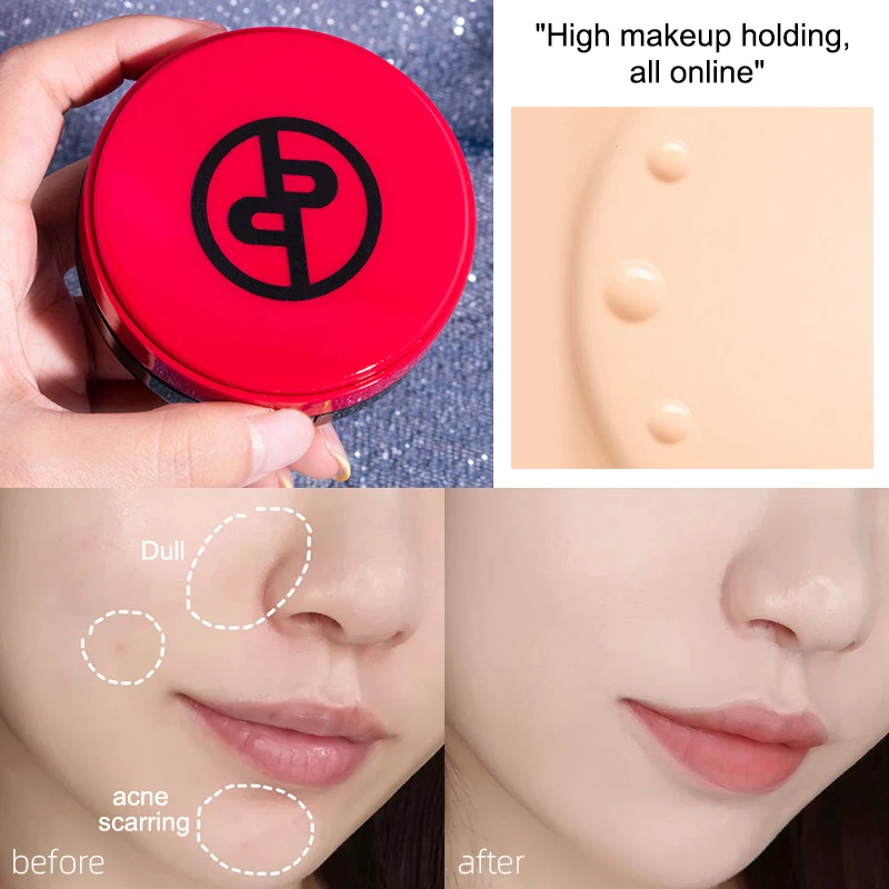 레드 에어 쿠션 BB 크림 및 압착 파우더 세트, 보습 컨실러, 지속적인 오일 컨트롤 파운데이션 크림, 페이스 메이크업 스폰지 퍼프