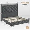 King Size Bed Frame with Tall Headboard, Kings Size Bed Frame with Charging Station, Led Upholstered Bed Frame King 2