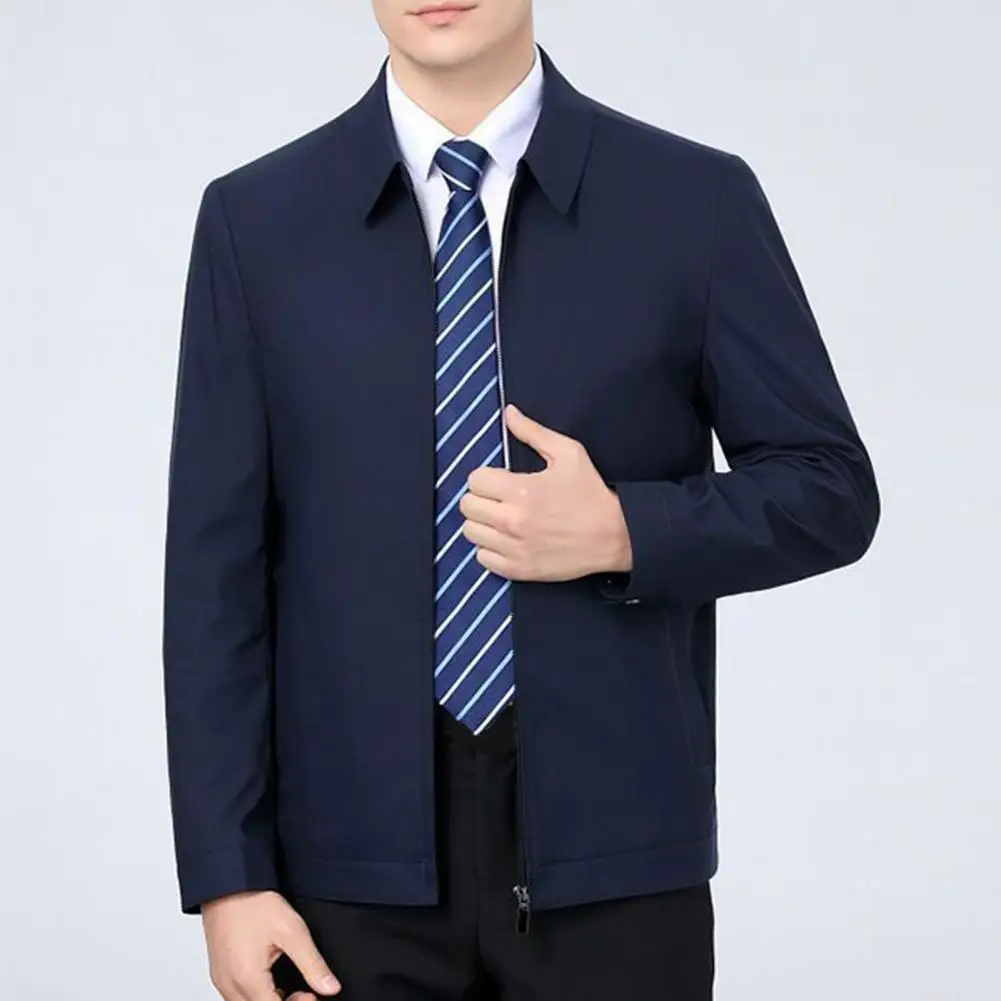 Popular Middle-aged Coat Autumn Men Business Coat Long Sleeve Slim-fitting Lapel Middle-aged Coat  Zipper