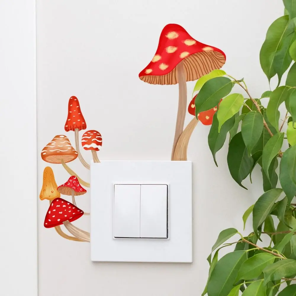 Self-adhesive Luminous Mushroom Wall Stickers Glow in the Dark Easy to Paste Fluorescent Mushroom Switch Stickers DIY