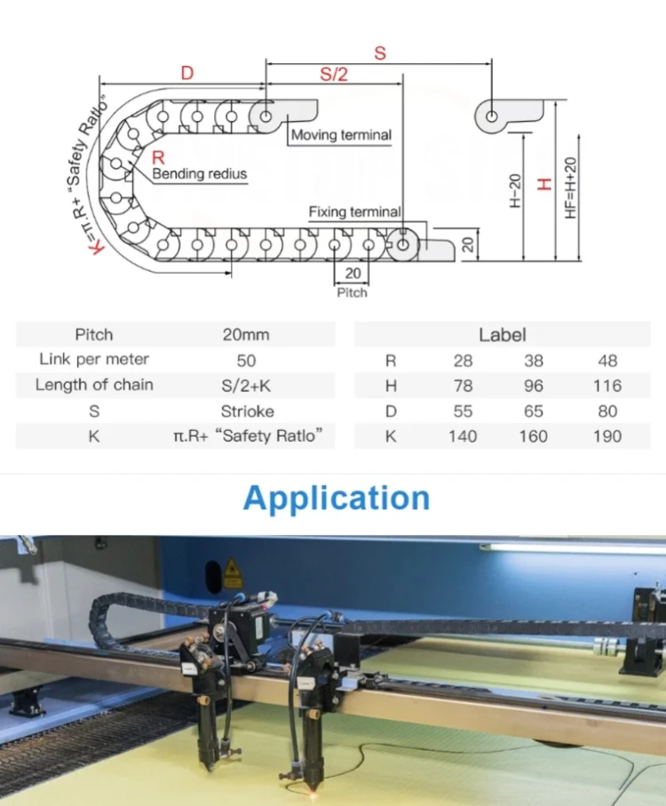 1m Transmission Chain Semi Enclosed Non Openable Plastic Towing Nylon Cable Towing Chain Steel Wire Rope Bracket for Cnc Route
