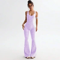 Women Leopard Sports Jumpsuits Flared Bodycon Tracksuits Crossover Bandage Yoga Workout Fitness Gym Training Athletic Tights - Image 5