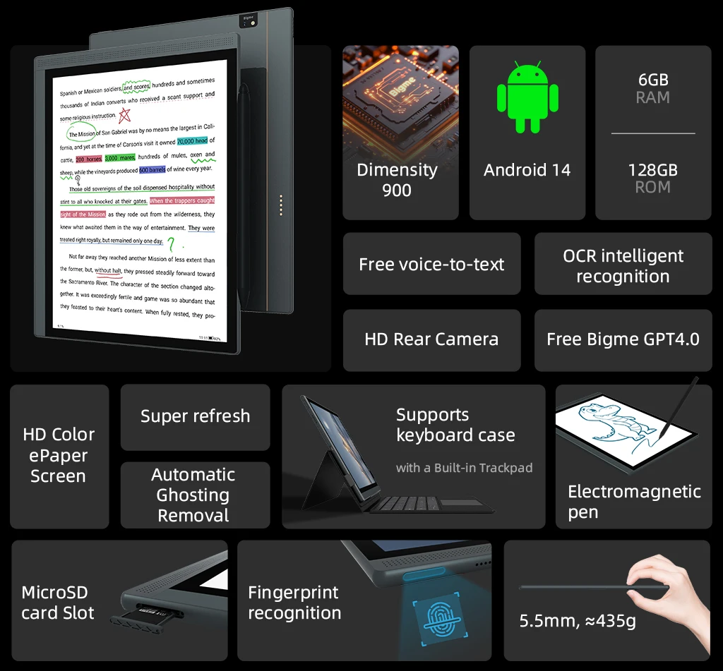 BIGME B1051C 電子ブックリーダー、10.3 インチカラー E インク電子