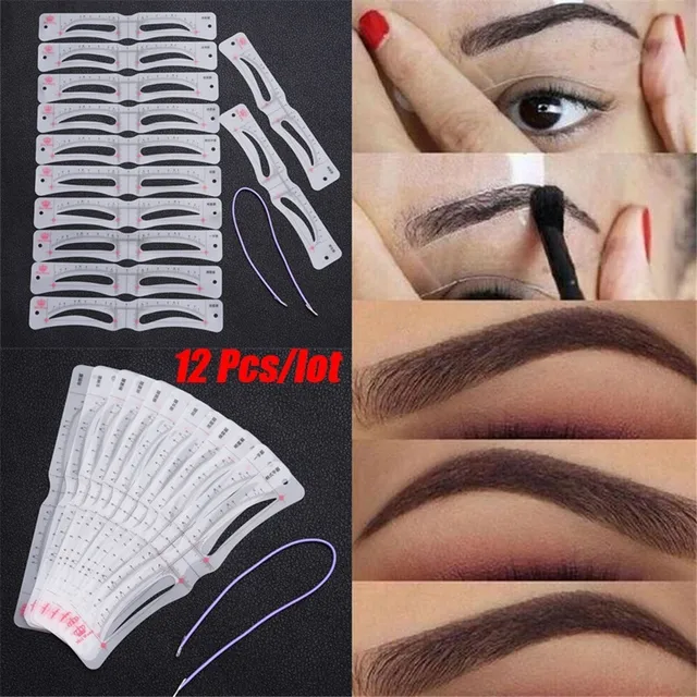 pochoir sourcil fixe 12 styles, modèle de toilettage, autocollants réutilisables – Image 2