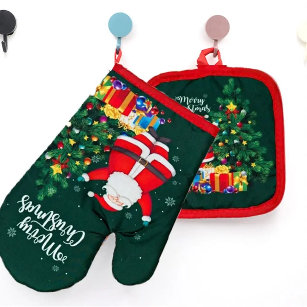 Insulation Christmas Microwave Glove Potholder Thickening Printing Insulation Pad Anti-Heat Christmas Oven Mitts 2Pc/Set silicone oven mitts kitchen gloves silicone oven gloves cotton pot holders