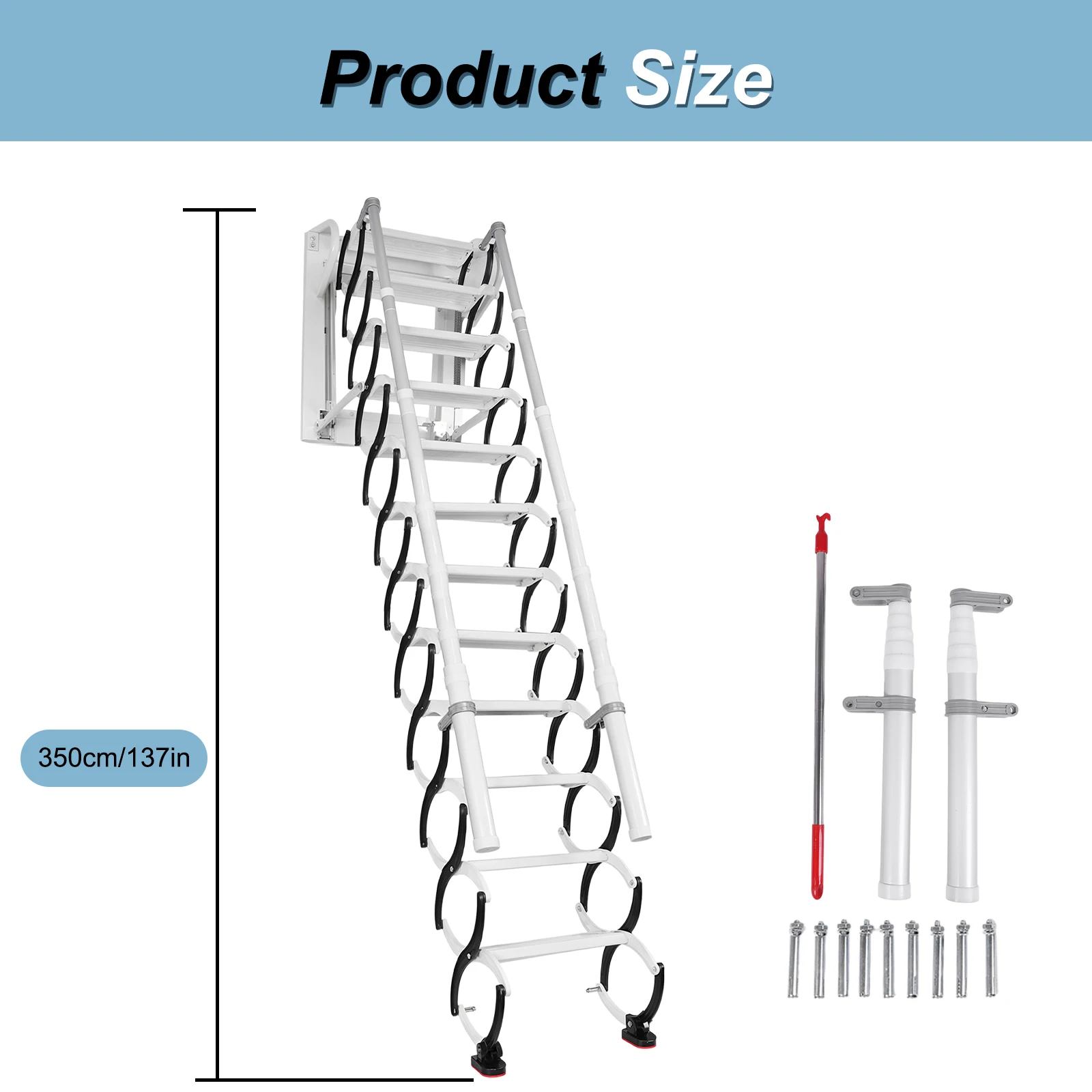 Metal Wall Mounted Folding Stairs Telescopic Attic Ladder