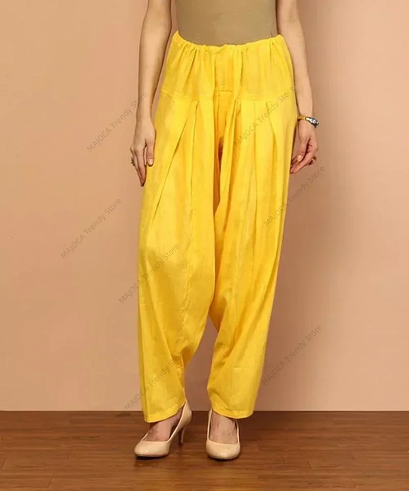 Spring Summer Women's Indian Punjabi Harem Pants Cotton Baggy Loose Fit Lightweight Pleated Trousers Pakistani India Clothing