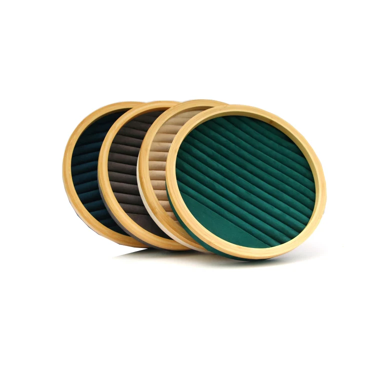 Bamboo Wood Earring Ring Organizer Exhibitor Jewelry Display Tray Microfiber Flannelette Ring Plate Window Showcases Rack