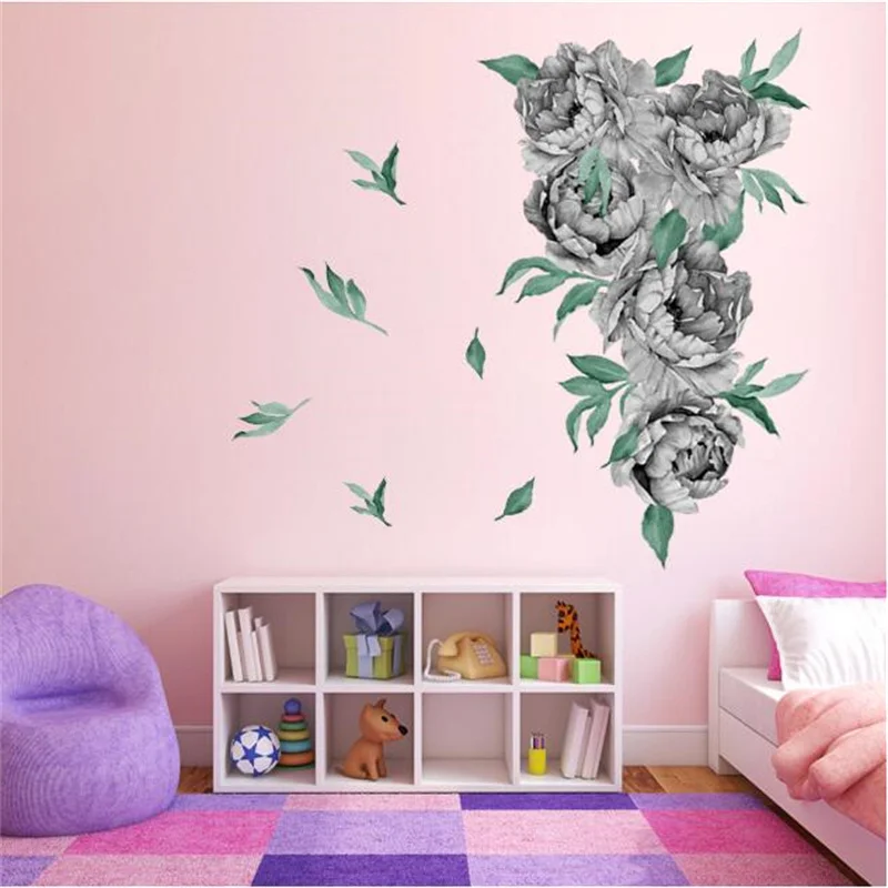 1Pcs Peony Flowers Rich Flower Group Wall Stickers For LivingRoom Sofa Self-Adhesive Painting Home Decoration Wall Decal 30*90CM