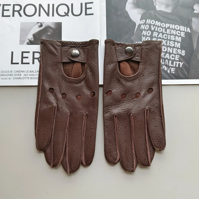 New Leather Gloves Men's Single-Layer Thin Section Outdoor Riding Full-Finger Motorcycle Deerskin gloves