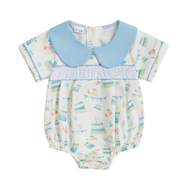 Pudcoco Baby Boy Summer Romper with Cake Print