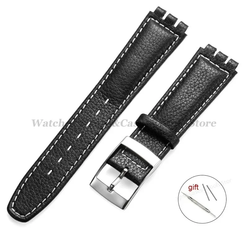 Lychee Leather Watch Band With Metal Buckle - Genuine 17mm Cowhide Strap