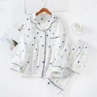 Japanese style spring, summer and autumn new ladies cotton gauze home service suit long-sleeved trousers cute cartoon suit women - Image 2