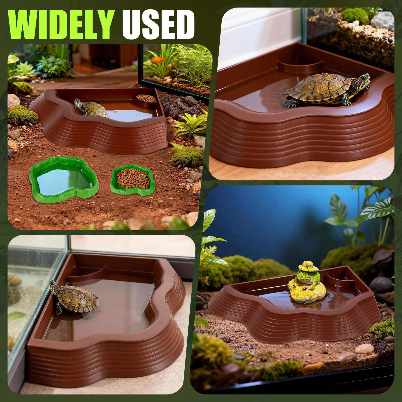 3Pcs Tortoise Water Dish Set Plastic Reptile Water Bowls with Ramp Turtle Pool Aquarium Habitat Accessories Small Pet Supplies