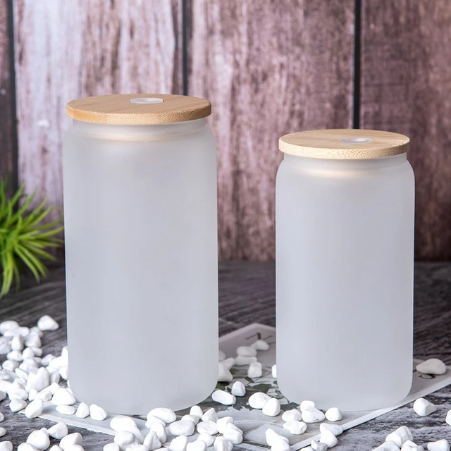 16oz Clear Glass Mason Jar with Wooden Sublimation Lid