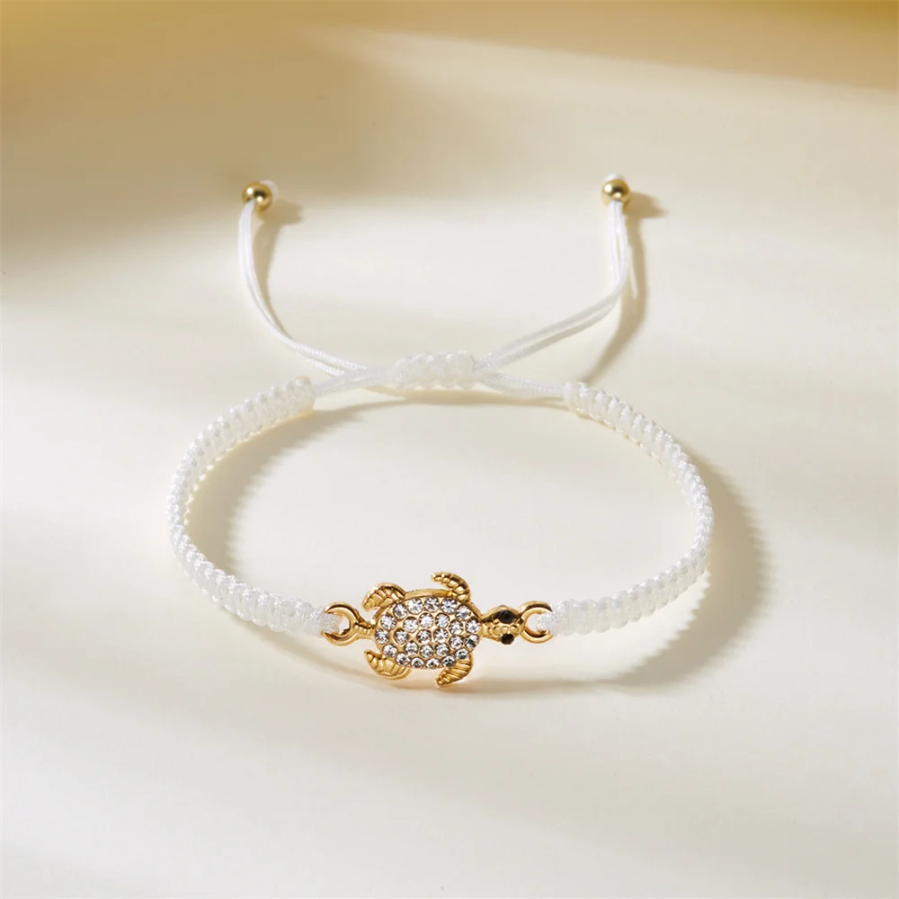Fashion Rhinestone Gold Color Sea Turtle Bracelets For Women Multicolor Hand Knitting Rope Chains Bracelet Summer Jewelry Gifts