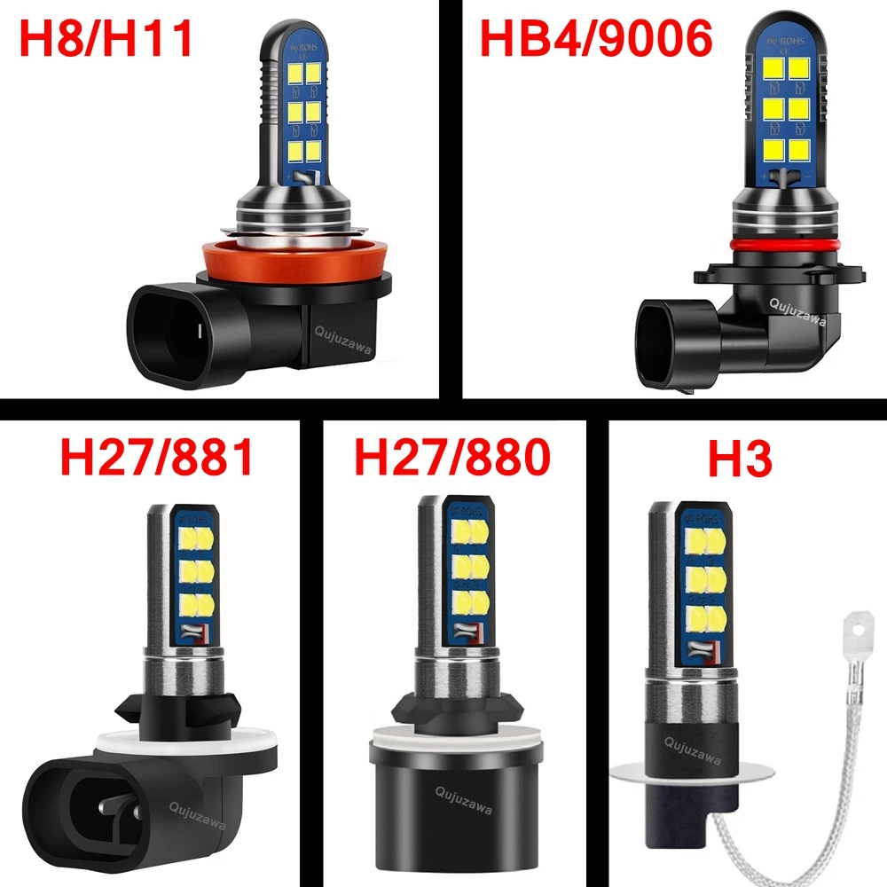 LED Bulbs 2Pcs H11 H8 HB4 9006 H27 881 880 H3 H27W Auto Fog Lamps Car Anti Fog Lights 6000K White 12V