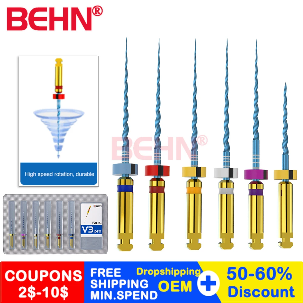 6 Pz/Pacco Endo Rotary Files Dental Niti File System Canale Radicolare Blu 25Mm Sx-F1 F2 F3 Accessori Endodontici Per Motore Dentale