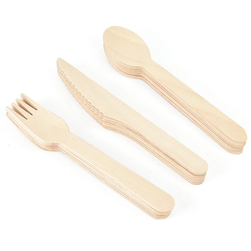 Disposable Wooden Spoon Fork Knife Cutlery Set Rustic Wedding Birthday Party Tableware Decoration Supplies Dessert Cake Scoop