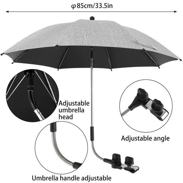 Új Baba Babakocsi Esernyő 360 ° Uv Védelem Pram Univerzális Baby Parasol Állítható Bilincskel És Rugalmas - Image 3