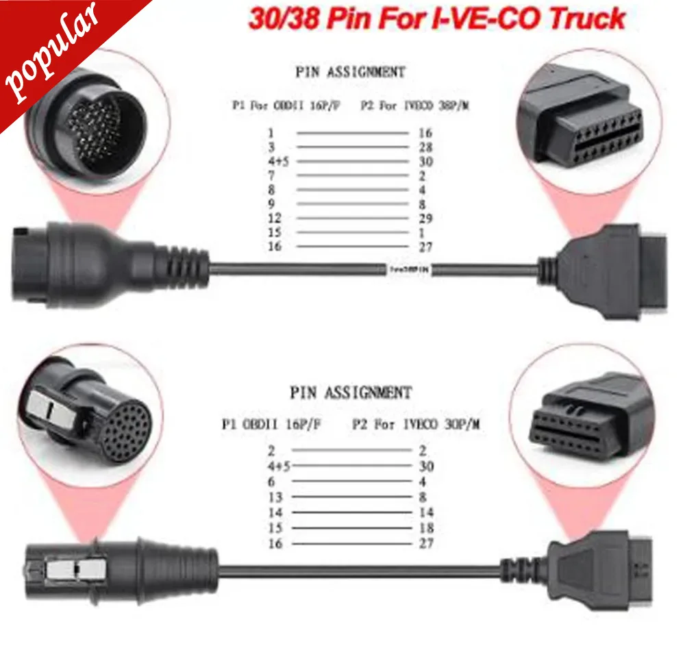 Adattatore Connettore Obd2 Per Iveco Truck 30/38 Pin Obd A Obd2 16Pin Per Iveco Obd Obd2 Strumento Automatico Diagnostico Cavo Di Prolunga Obd2