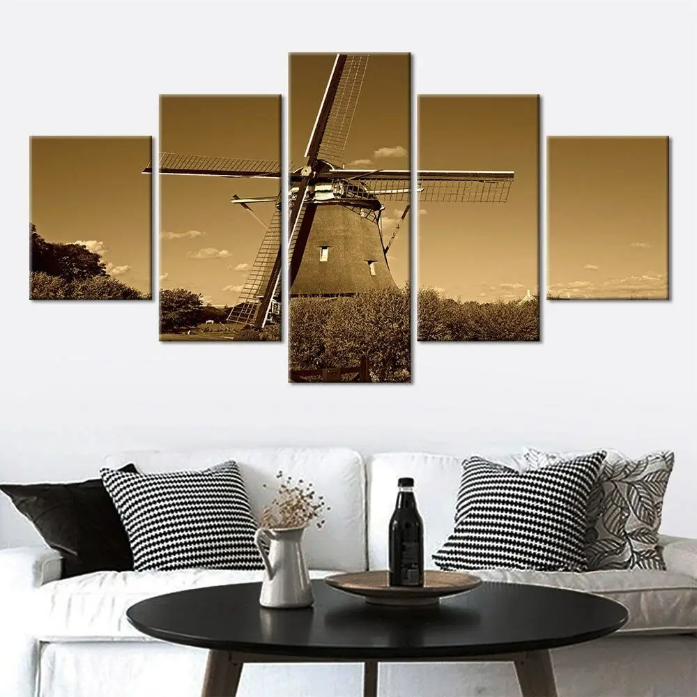 

5Pcs Windmill Landscape Modern Decor Canvas Picture Wall Art HD Print Poster Home Decor Abstract Pictures Paintings 5 Panel