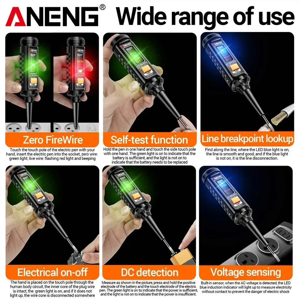 Voltage Tester ANENG B15 Multifunction Voltage Tester Pen Detector Induction AC 24V-250V Voltmeter NCV Wire Line breakpoint electrician Tools