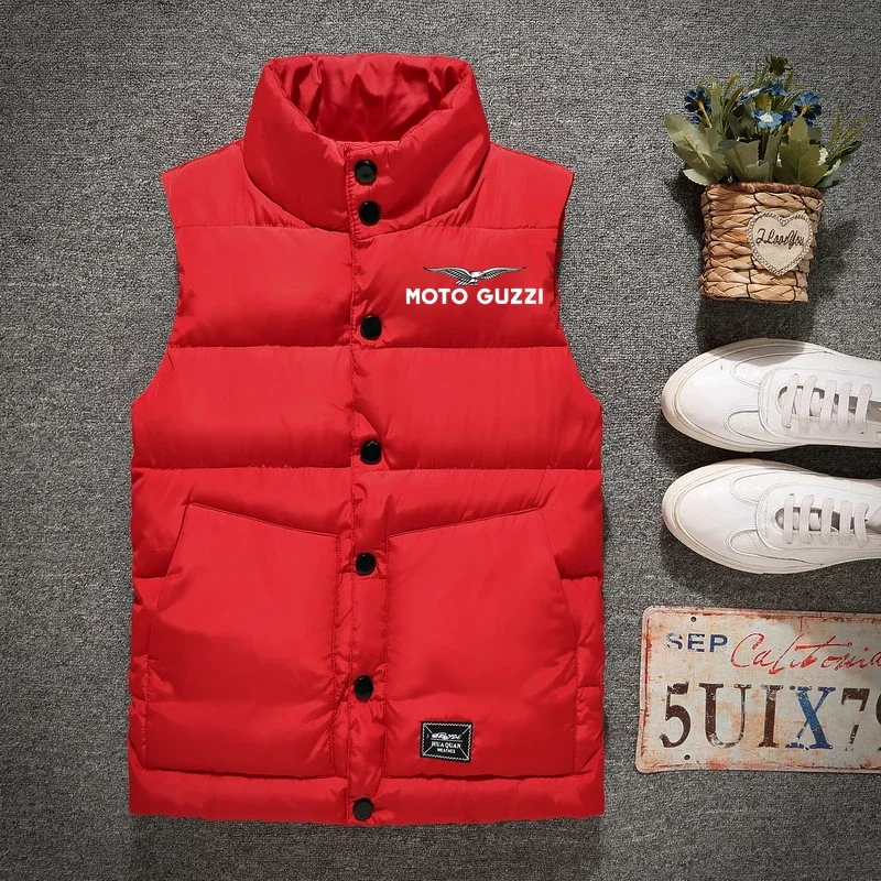 

New Man Down Jacket Vest Moto Guzzi Logo Printing Custom Made Solid Color Men Down Jackets Vest Cotton Warm Thicken Clothes Wild
