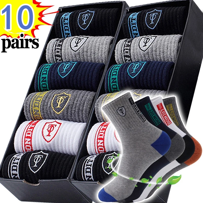 10 Paar atmungsaktive Baumwoll sports trümpfe Männer Bambus faser Herbst und Winter Männer Socken Schweiß absorption Deodorant Business Sox – Detail 1