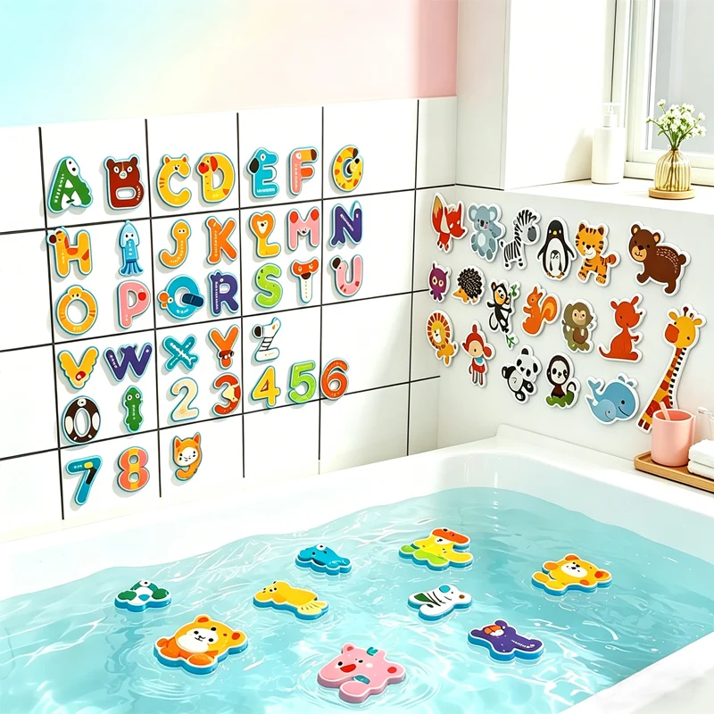 Baby Bath Toys for Toddlers Kids Floating Boat Car EVA Foam Puzzle Cognitive Water Toys Bathroom Bathtub Play Game Toys