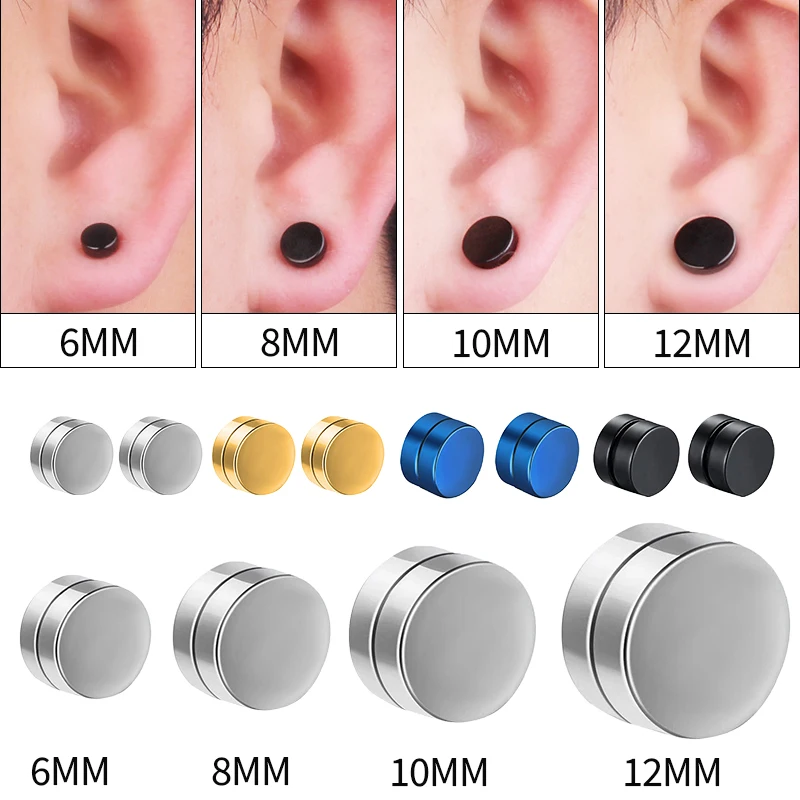 

2Pcs Punk Mens Strong Magnet Magnetic Ear Stud Set Non Piercing Earrings Fake Earrings Gift for Boyfriend Lover Jewelry
