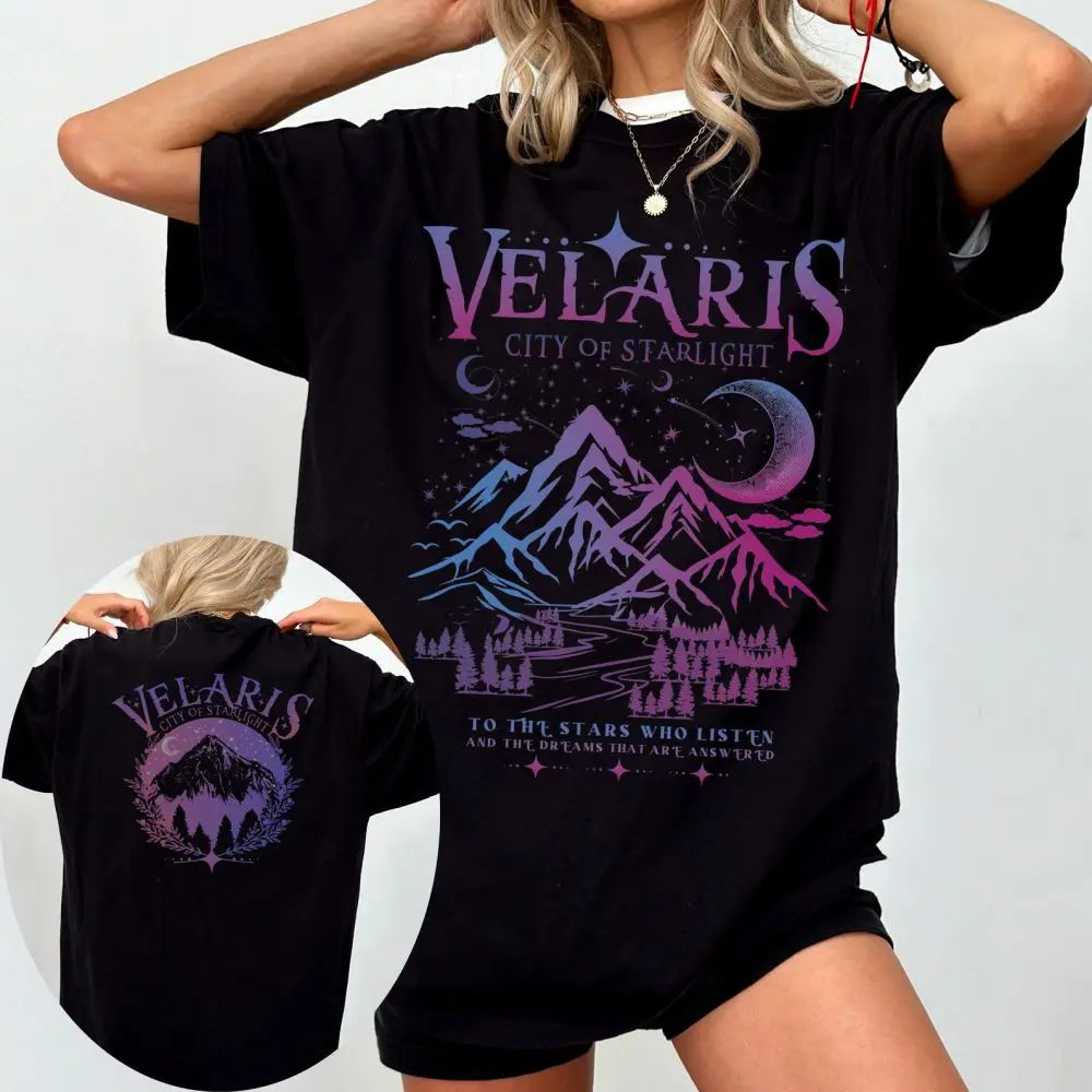 Women Short Sleeve tShirt Velaris Shirt ACOTAR Comfort City Double side Bookish Print Top Tee Women High Street Casual Loose Top 2