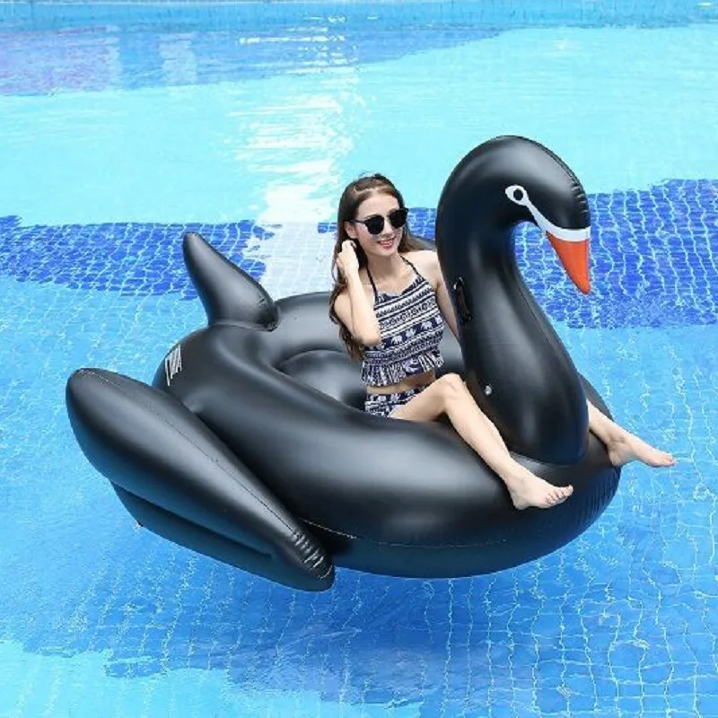 Black Swan Style Water Inflatable Floating Row Adult Inflatable Swan Floating Bed Inflatable Swan Mount for Kids Adults Party