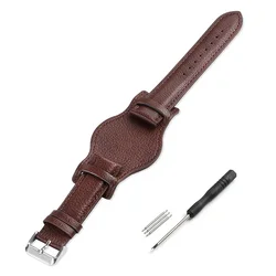 Vintage Cowhide Genuine Leather Strap Replacement Watch Band - 22mm (Coffee)