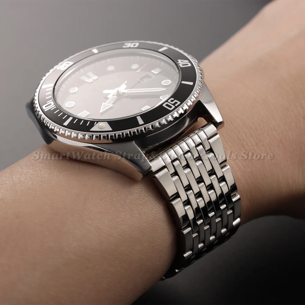 Silver Stainless Steel Watch Band with Double Press Folding Clasp