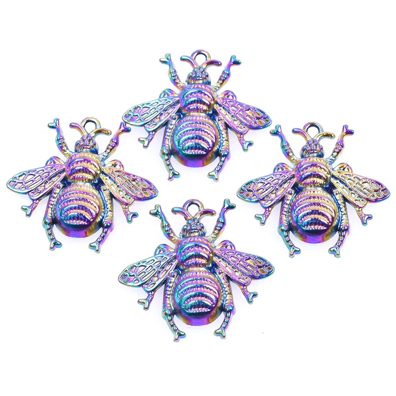 

10PCS Classic Honey Bee Charms Pendant Accessories Alloy Rainbow Color For Gift Jewelry Making Earring Necklace Metal Bulk